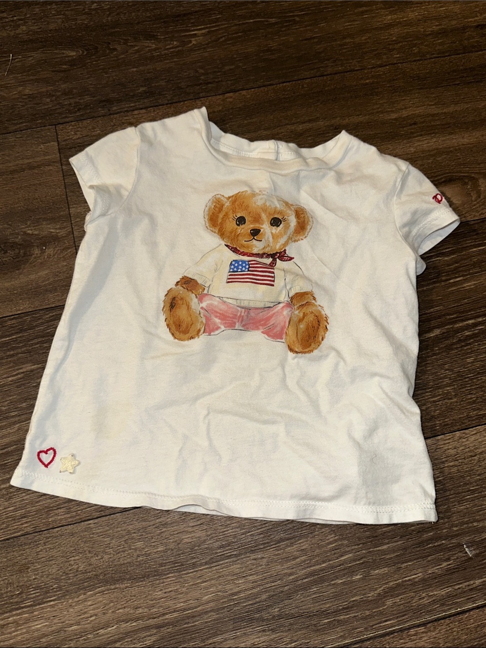 Polo Ralph Lauren White Teddy Bear Graphic Tee with Flag